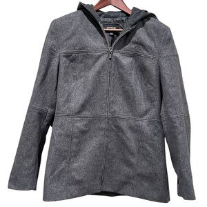 Express Coat Size 11/12 Womens Hooded Wool Jacket Dark Gray Full Zip Warm